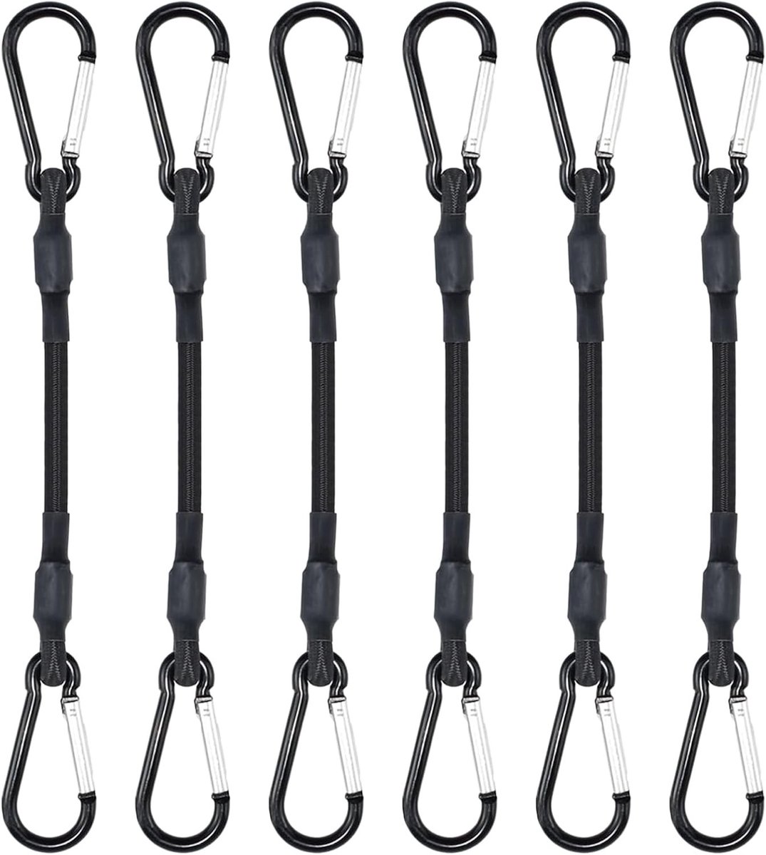 Set van 6 Sterke Bungee Koorden met Carabiners, 30 cm Lange Elastische Straps voor Dakdragers, Trailers en Zeilen