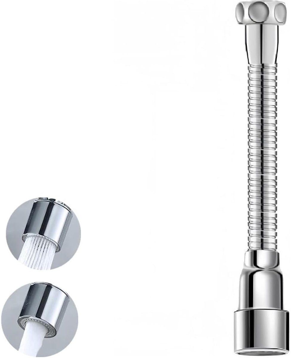 Kraanverlengstuk - 14 cm - 360° draaibaar - kraanperlator - spatwaterdicht - geschikt voor keuken en badkamer - zilverkleurig