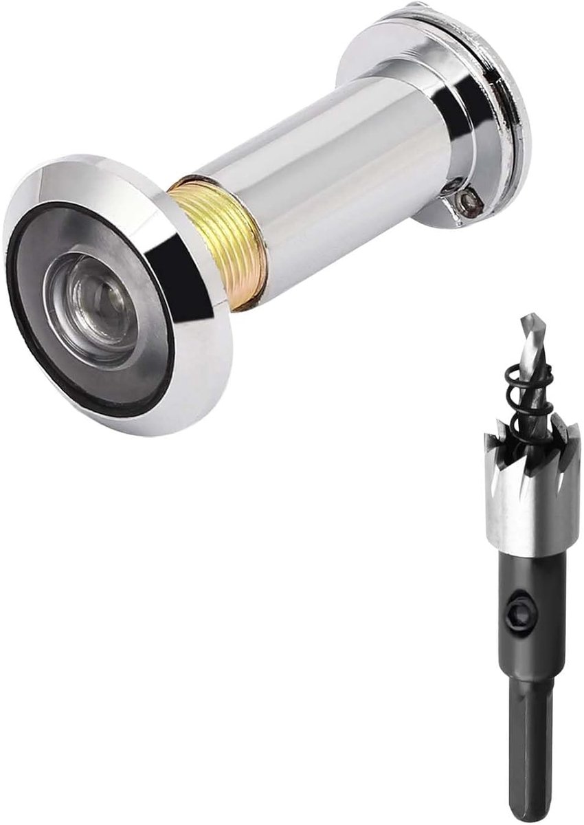 Deurspionnetje met privacyfunctie, deuropener, 16-21 mm, groothoekspionnetje, 200 graden deurspionnetje, deurspionnetje van zinklegering, inclusief boortje, Geschikt voor deuren met een dikte van 40-60 mm.