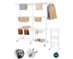 BAUER & MEYER® - Droogrek XL - Wasrek Inklapbaar - 40 Meter drooglengte - Incl. 20 wasknijpers + 1x wasmand - 170 x 134 x 65 cm - Wit
