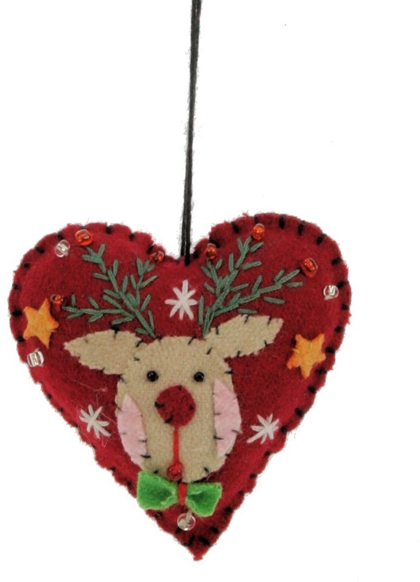 Hart met rendier, vilt 7x2,3x7cm