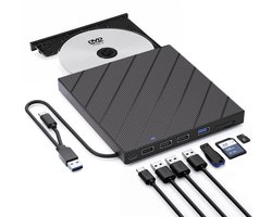 Cor.Speed Externe DVD Speler en Brander voor Laptop - Externe CD Speler - Met 8-in-1 USB Hub (USB 3.0, USB-C, SD & TF)