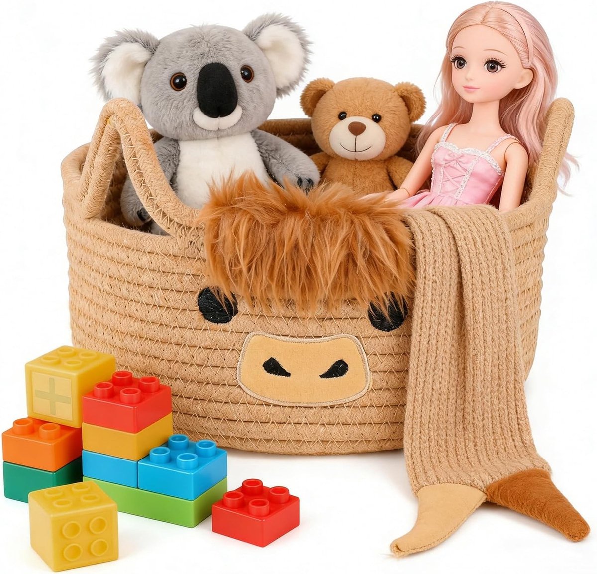 Opbergmand voor Kinderen van Katoen, Decoratieve Opbergoplossing met Handvatten, Perfect voor Kinderkamer en Organisatie, Koe Ontwerp