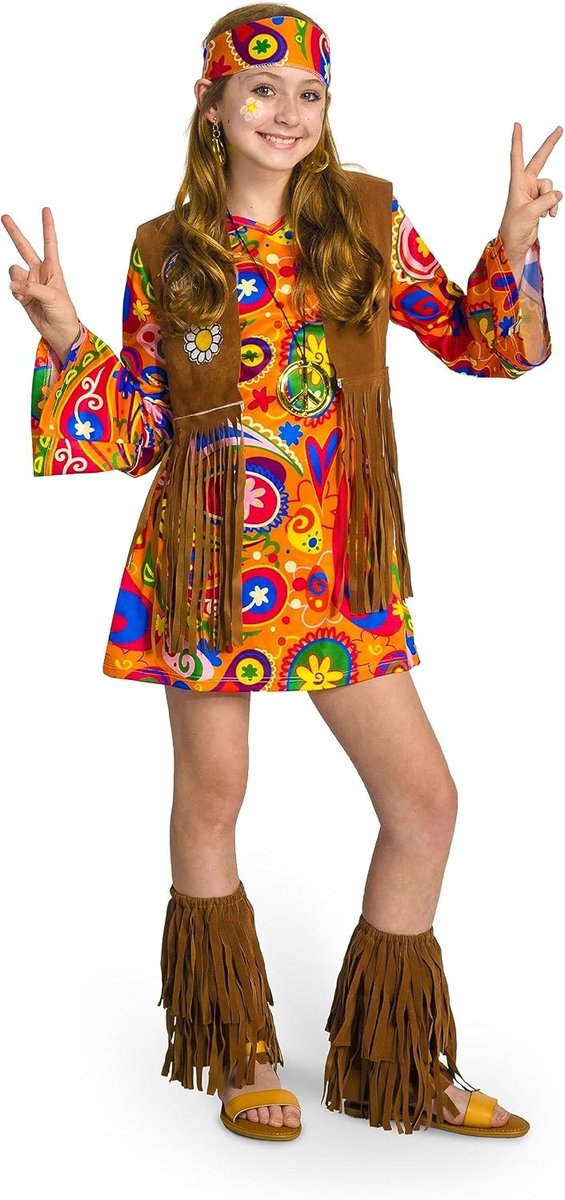 Hippie Kostuum voor Meisjes met 60-70s Accessoires voor Halloween en Themafeesten
