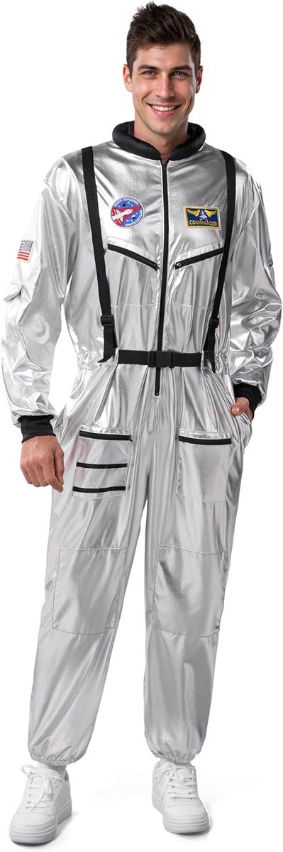 Halloween Astronaut Kostuum voor Mannen - Zilveren Ruimteschip Outfit voor Cosplay en Feestjes, Ruimte Avontuur en Spaceman Jumpsuit