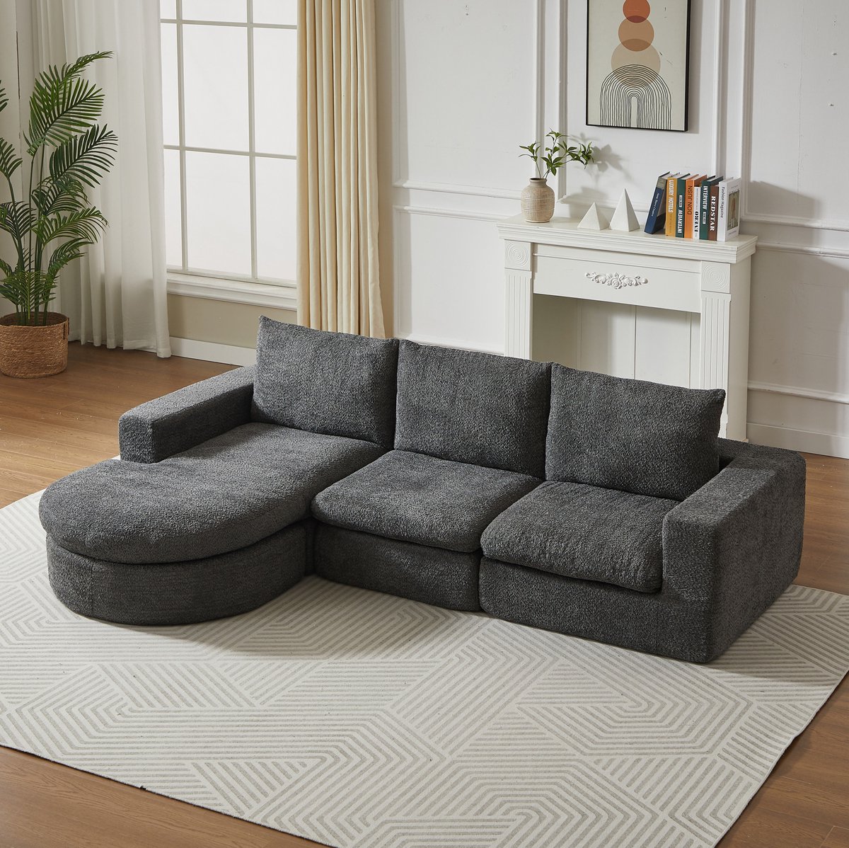 STILVORA Hoekbank 3-Zits - Modulaire Bank Met Verwisselbare Chaise Longue - Voor Woonkamer En Lounge - Stof - Grijs