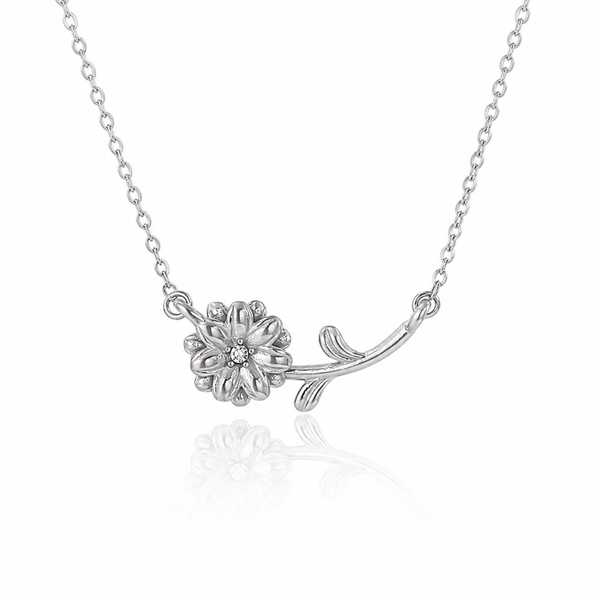 Maevi® Ketting met Geboortebloem & Geboortesteen - Kleur: Zilver - Maand: April - Roestvrijstaal / RVS / Stainless Steel - Hoge Kwaliteit - Verkleurt niet - Incl. Luxe Verpakking - Cadeau Dames / Moeder / Mama - Kraamcadeau / Geboortecadeau