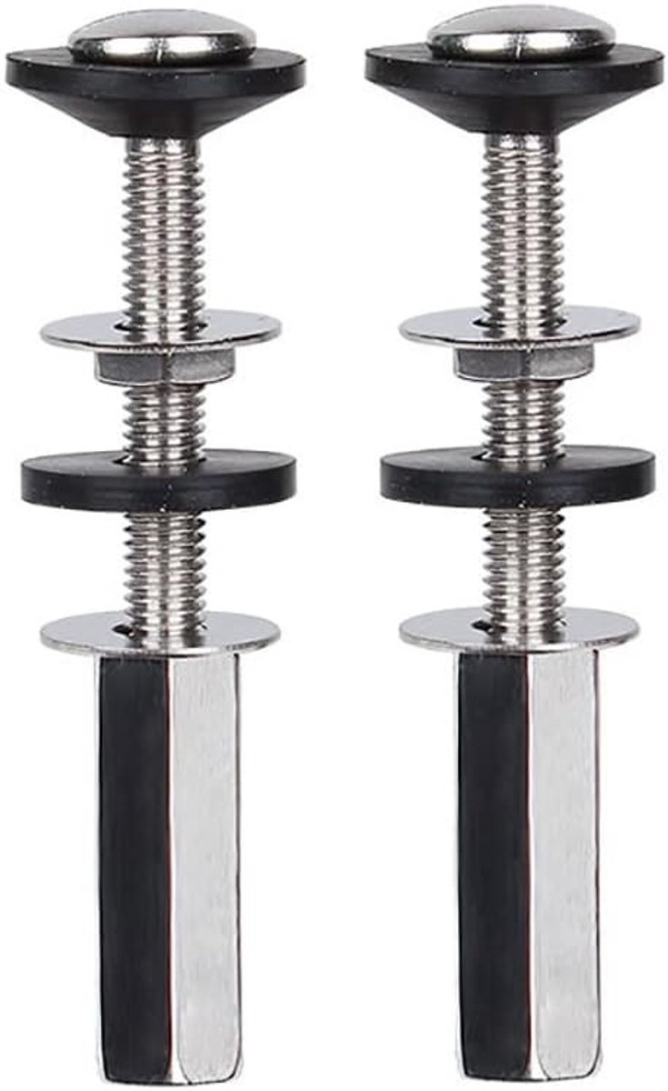 Set van 2 Robuuste Toilet Tank naar Kom Bouten, RVS Bouten met Moeren en Lange Moeren, Dubbele Rubber Washers voor Toiletinstallatie en Zitplaatsen