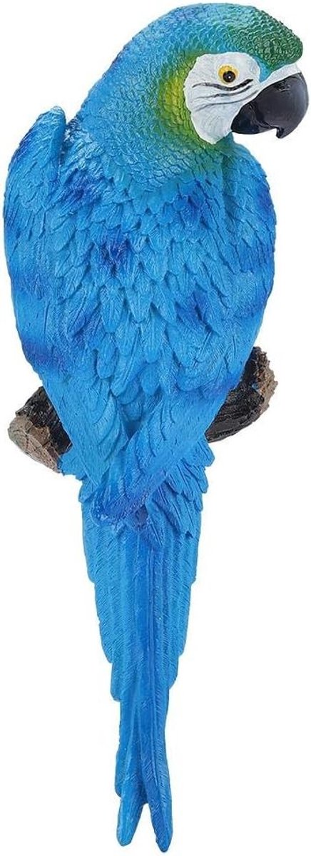 Realistisch Papegaai Ornament - Levensechte Hars Vogel Beeld voor Tuin Decoratie en Wandversiering (Blauw Links)
