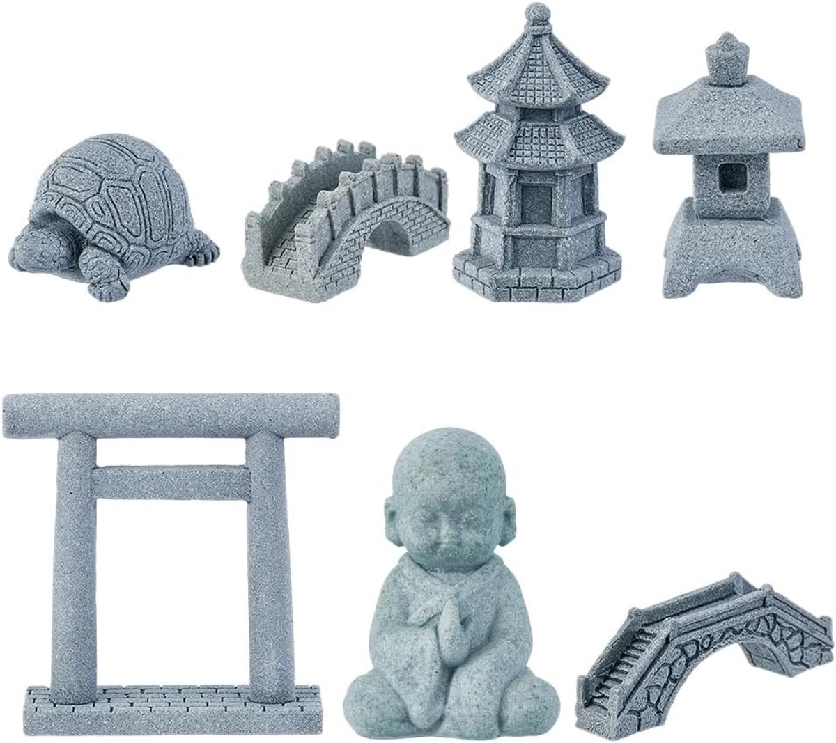 Boeddha beeld tuin - Grijs - Miniatuur Zen Tuin Ornamenten Set - Steen Decoratie voor Binnen en Buiten