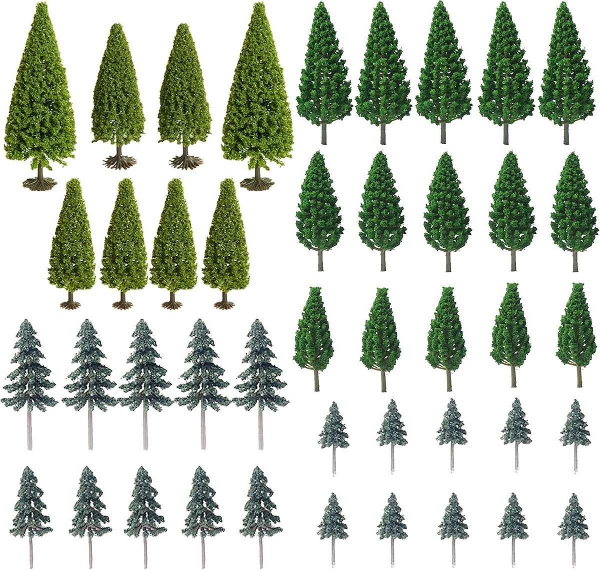 44 Pcs Miniatuur Bomen voor Modelbouw, Gemengde Cedar Bomen van 3.5cm tot 10cm, Ideaal voor Spoorweglandschappen en DIY Groene Landschappen