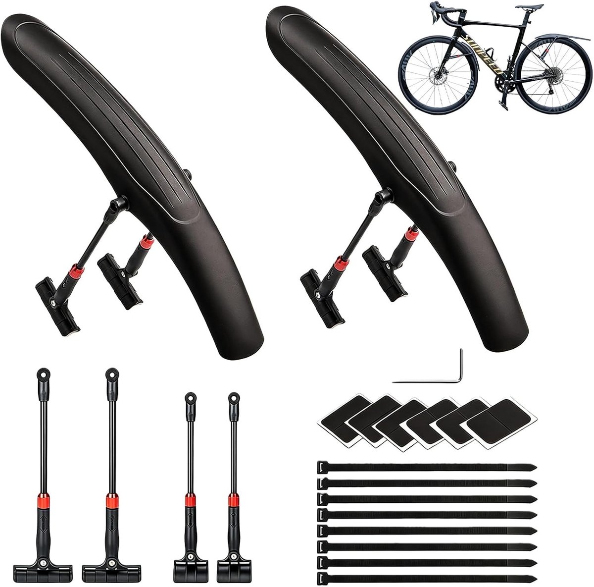 Complete Set Fietsmudguards voor Mountainbikes en Stadsfietsen, Verstelbare Spatborden voor Optimale Bescherming tegen Modder en Water