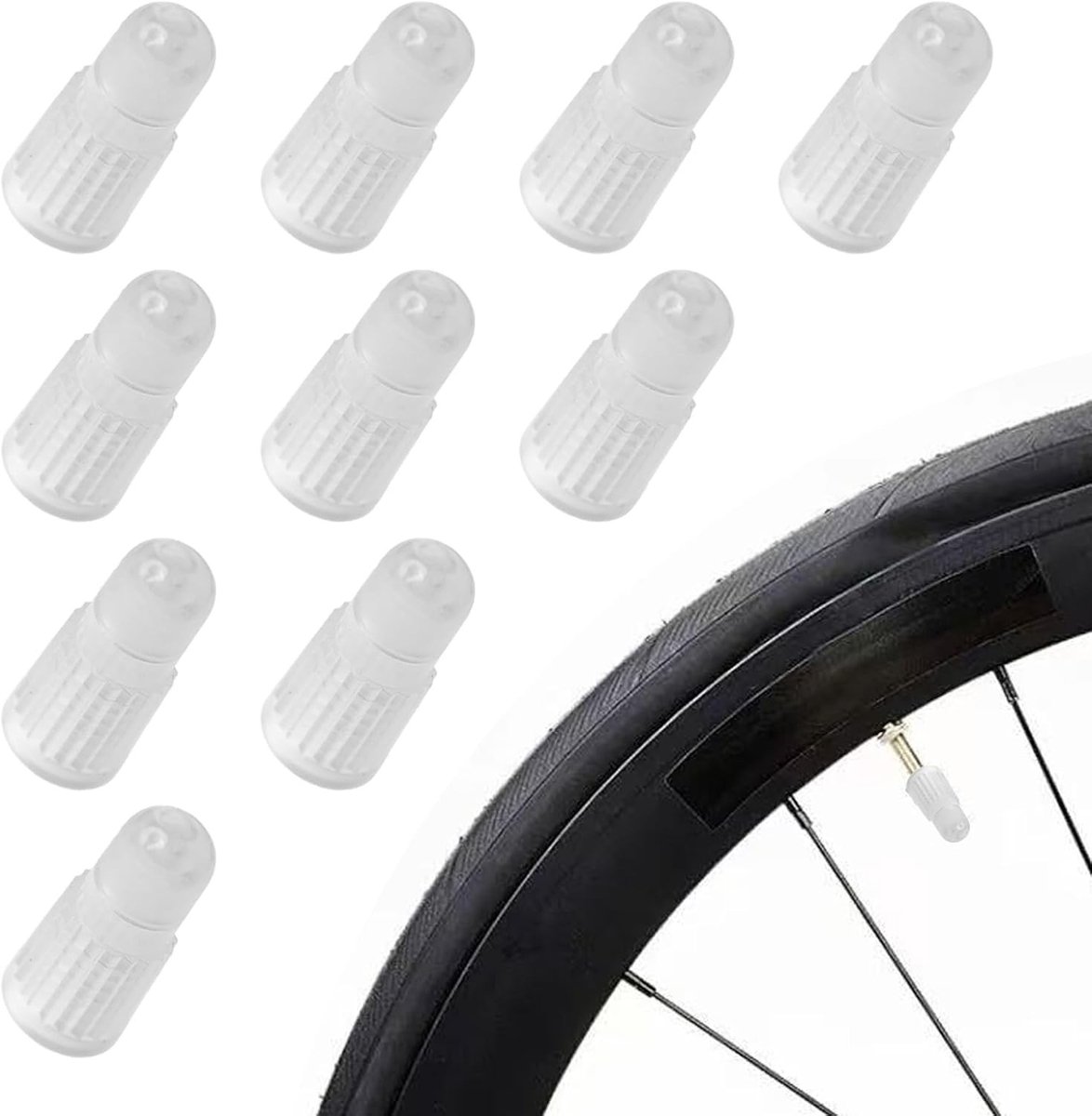 Set van 10 Ventieldoppen voor Fietsen - Franse Tubeless Ventielen, Geschikt voor Dunlop Auto- en Mountainbikebanden, Ventieladapter voor Verbeterde Prestaties