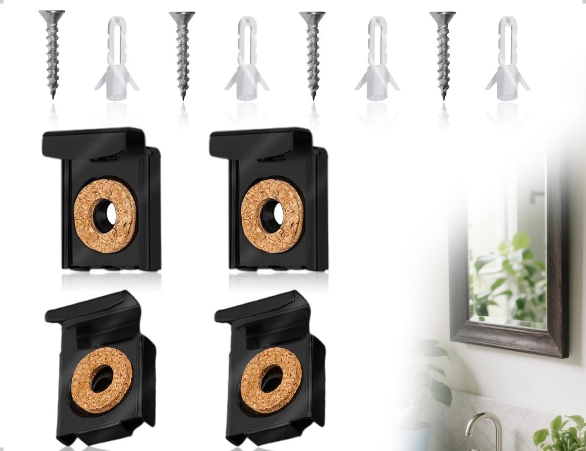 Set van 4 Wandspiegels Stevige Bevestigingssystemen met Pluggen en Schroeven voor Badkamer en Woonkamer Decoratie