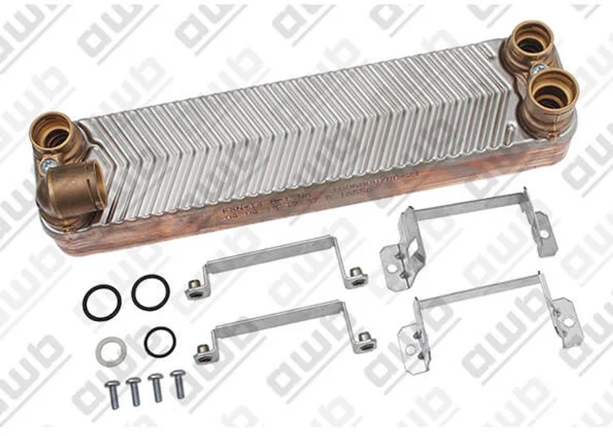 AWB Platenwarmtewisselaar E-8 (14 Platen) – A000035129 – Complete Set incl. Afdichtingsringen & Beugels – Geschikt voor ThermoElegance – CV-ketel Onderdeel