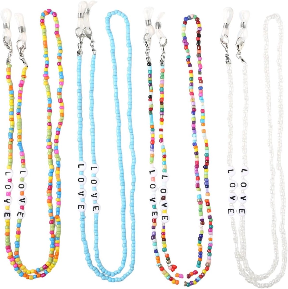 4-Pack Bohemian Oogglazen Ketting: Kleurvolle Kralen Brilriem en Mondmasker Houder voor Vrouwen, Modieuze Accessoires en Trendy Eyewear