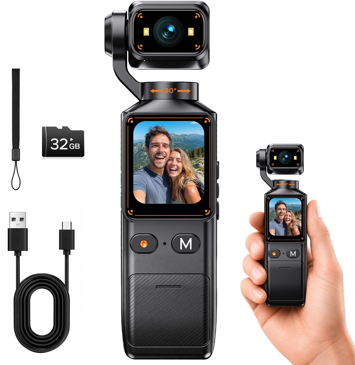 Action Camera – 2K Mini Vlogcamera – 360° Draaibare Lens – WiFi – 7 Uur Accu – Inclusief 32GB Kaart