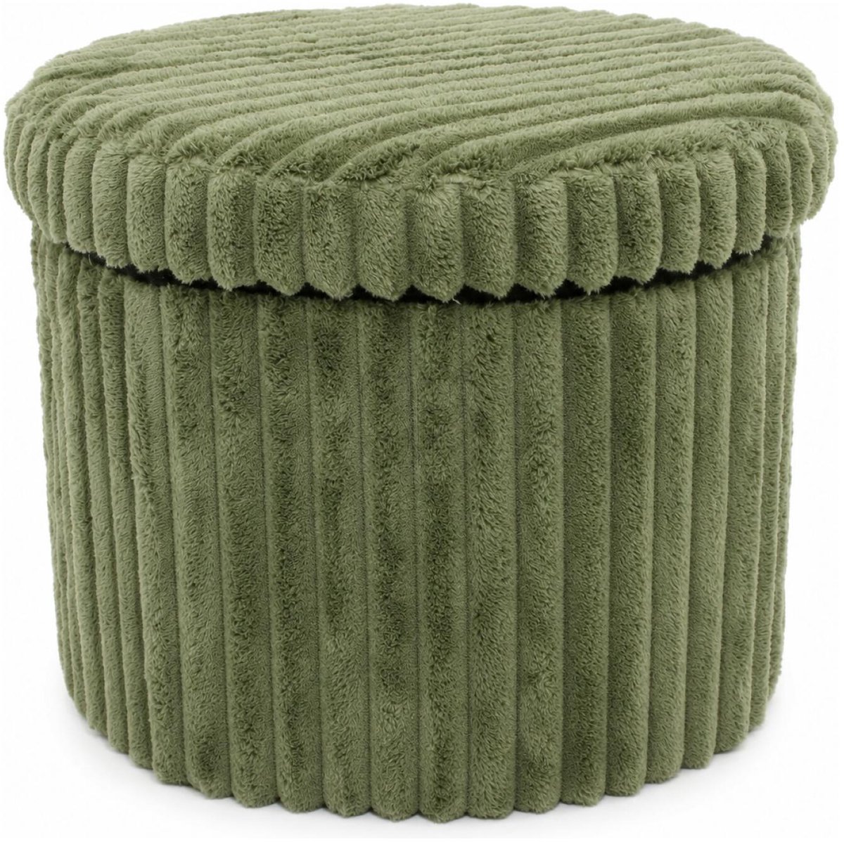 Home & Styling Poef - olijfgroen - 52 x 32 cm - mdf/polyester - hocker - opbergbox - opvouwbaar - rond - max 80 kilo