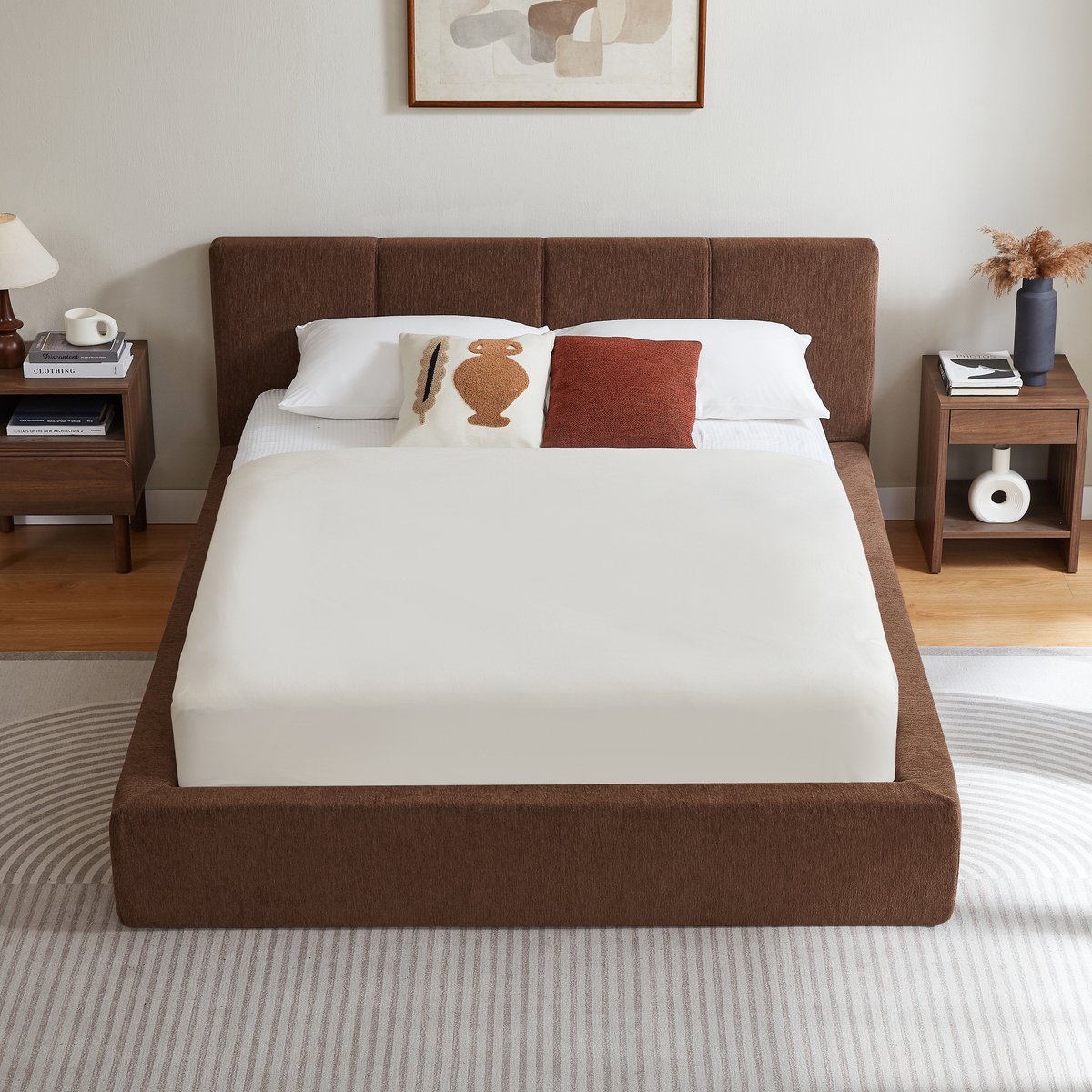 REDOM - 140x200 cm hoogslaper met gepolstereerde hoofdeinde - verstijfd stalen frame - lattenbodem - zonder matras - eenvoudig te monteren