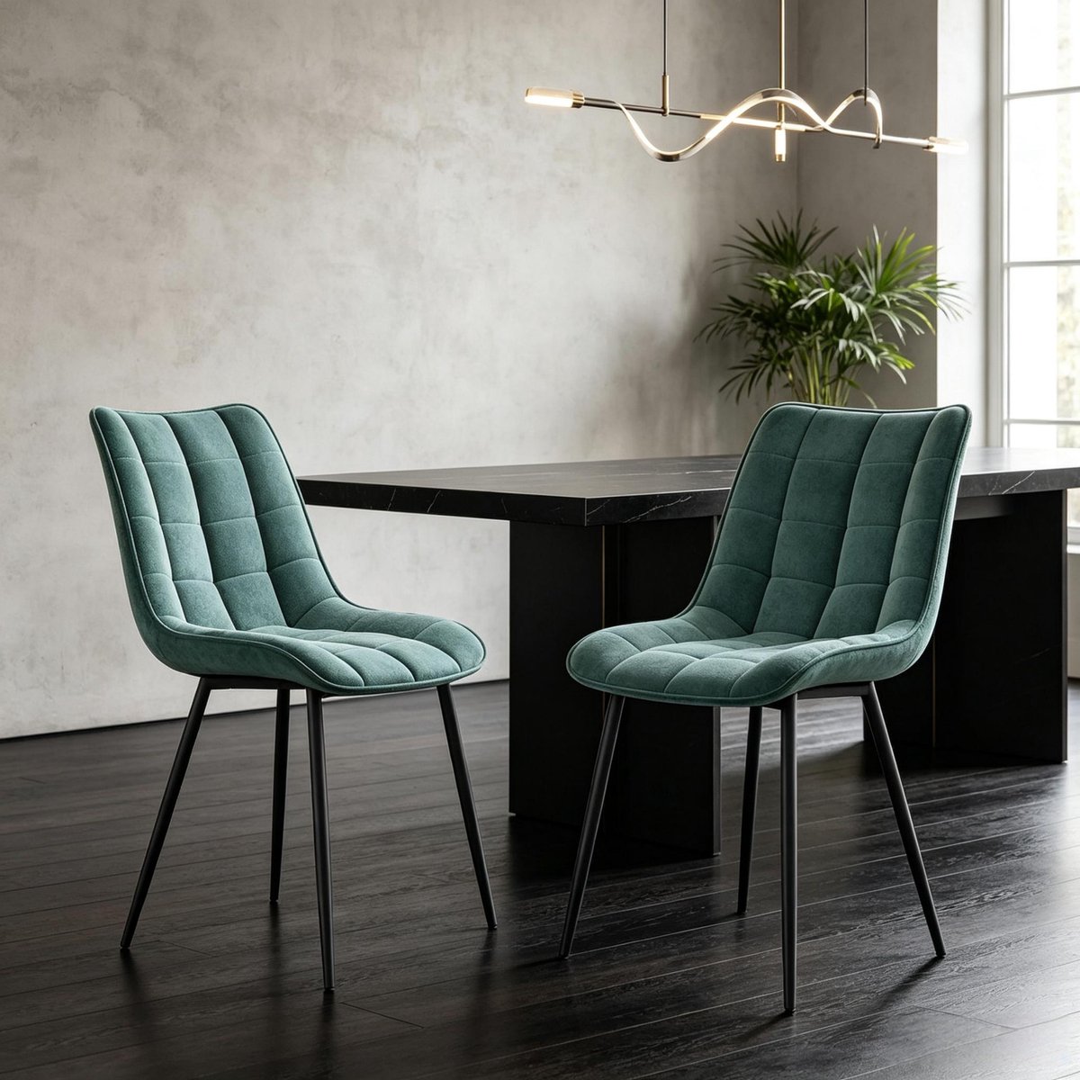 REDOM - Set van 2 Teal Blue Velvet Kuipstoelen - Stabiele en Comfortabele Esskamerstoelen - Snel te Monteren
