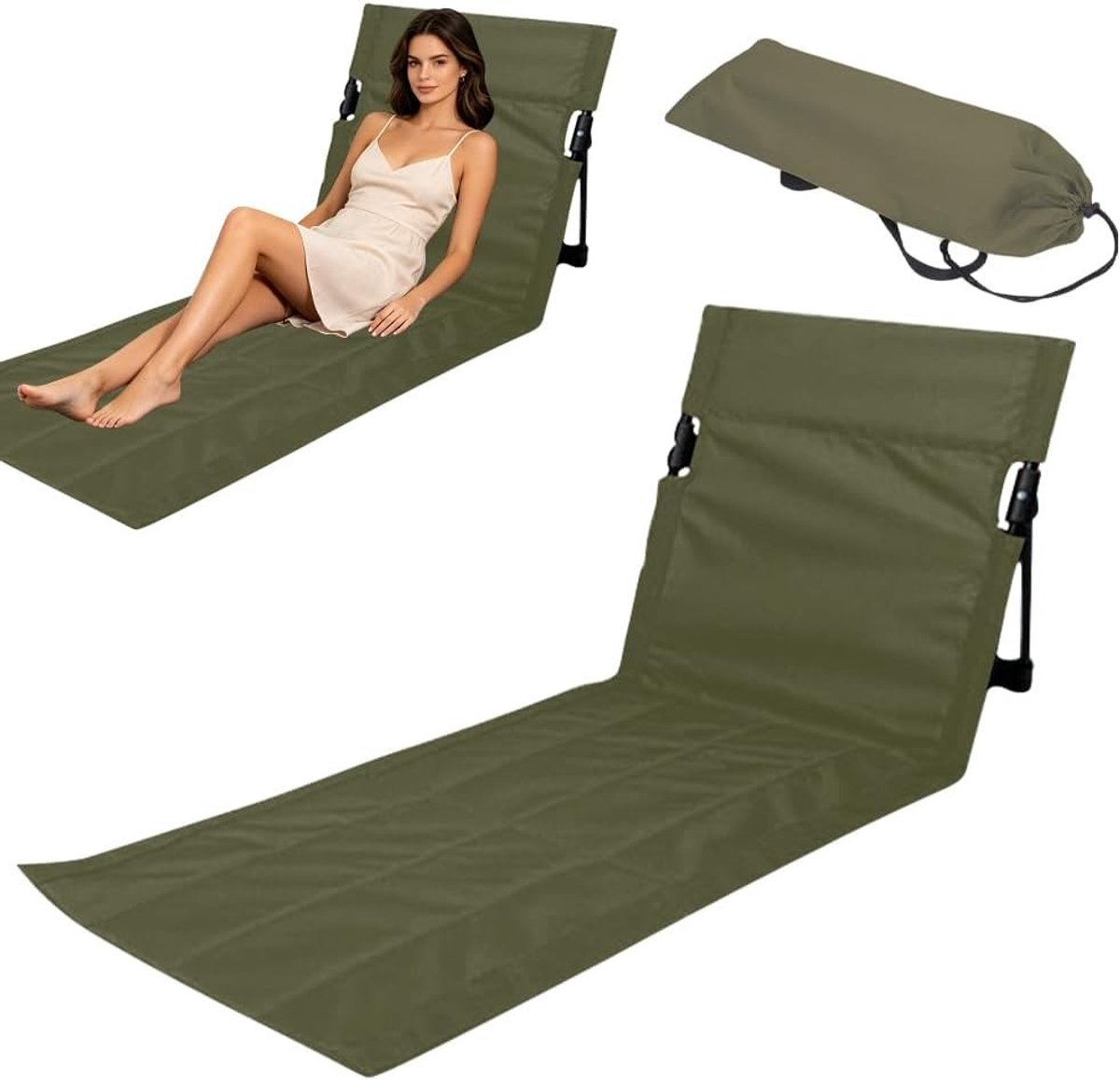 Vouwbare strandmat met rugleuning, lichtgewicht campingstoel met draagriem voor tuin, concerten en reizen