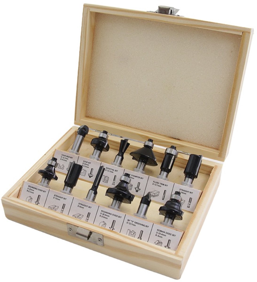 Bovenfreesset 12-delig houten box