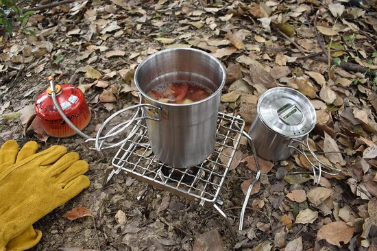 Opvouwbare camping grill - roestvrij staal 304 kookrooster met inklapbare poten - draagbare houtskool- en kookstandaard - lichtgewicht BBQ rek voor kamperen, wandelen en backpacken — afbeelding 4