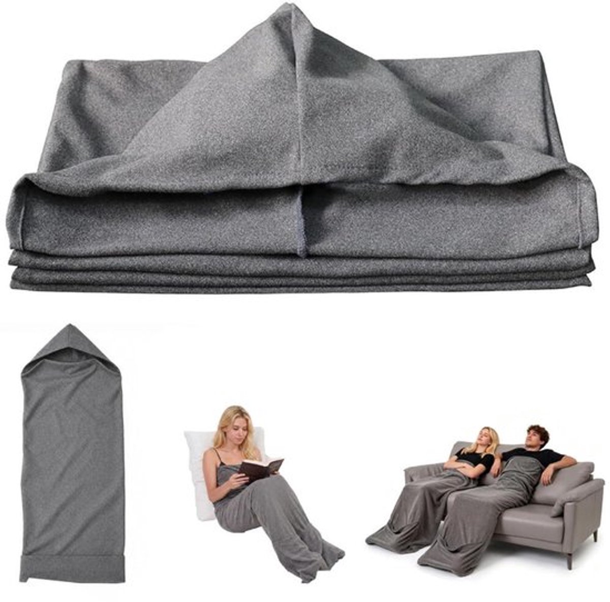 Compressie Slaapzak - 170×40cm - Slaaptunnel - Reis Slaapzak - Bedtunnel - Slaapzak met capuchon - Draagbare deken - Alternatief verzwaringsdeken - Slaapzak Deken - Kampeerslaapzak - voor thuis, Kamperen, Logeren - Voor volwassenen en Kinderen