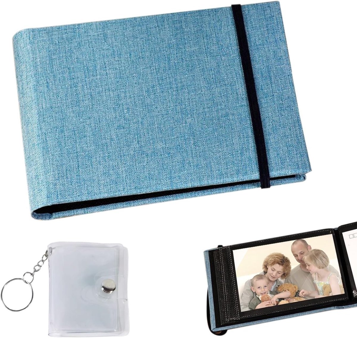 Creatief DIY Fotoalbum Boek met Sleutelhanger, 100 Foto's Capaciteit, Perfect Cadeau voor Herinneringen en Speciale Gelegenheden (Blauw)