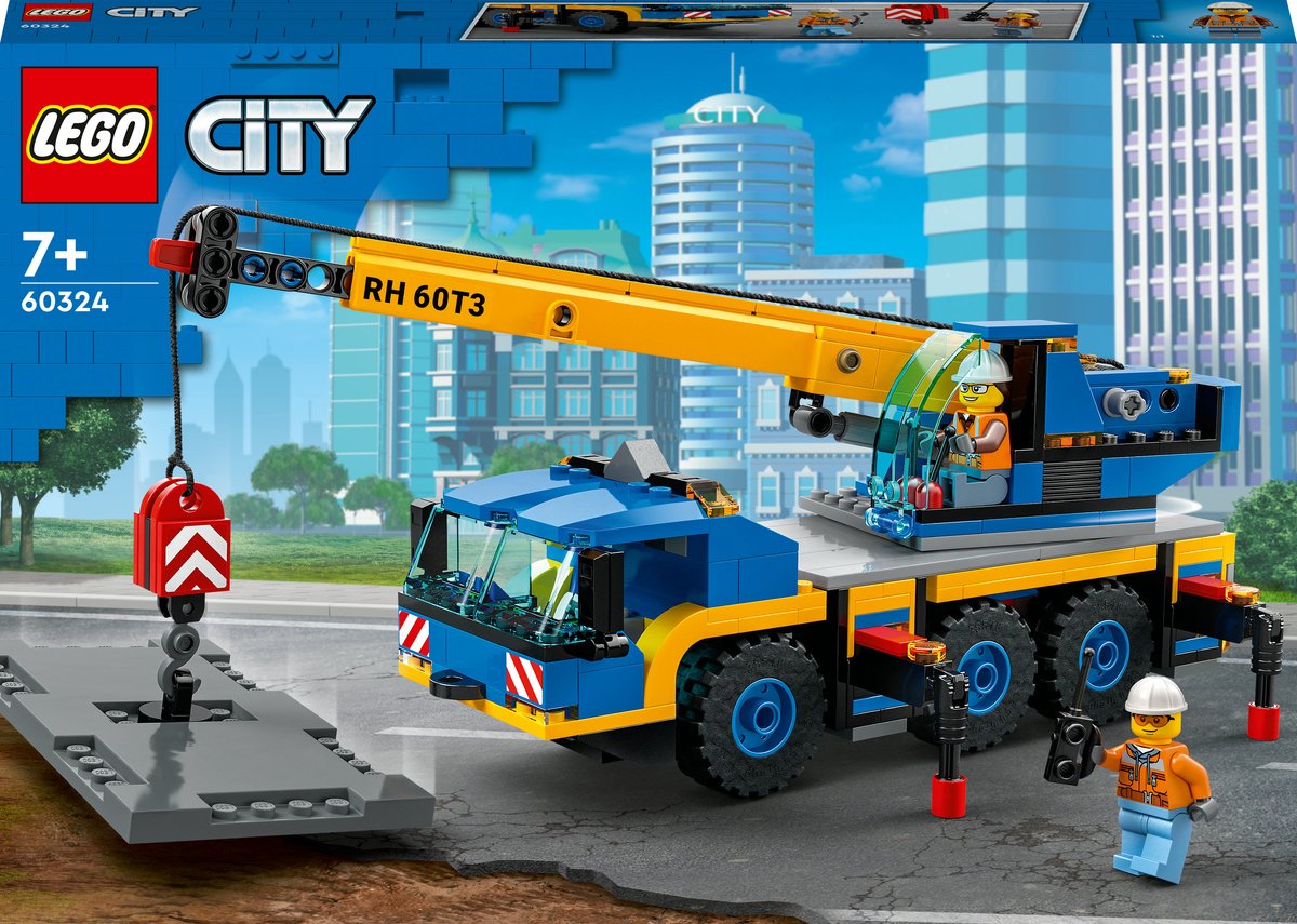 Bol.com LEGO® City Mobiele kraan 60324 bouwset; bouwvoertuig met een werkende kraanarm, steunvoeten en een lier; inclusie minifi... aanbieding