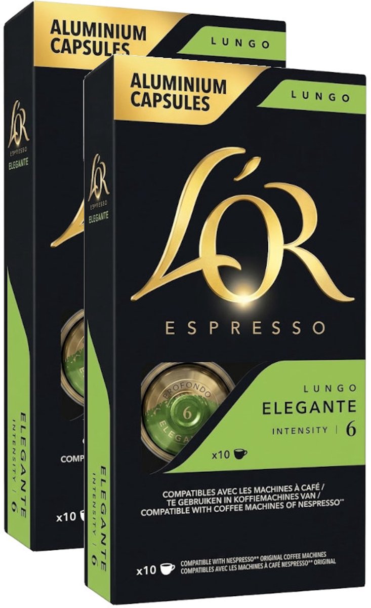 L'Or Espresso Lungo Elegante - Multipack - 20 (2x10) Koffiecups Compatibel met Nespresso Coffee Machine