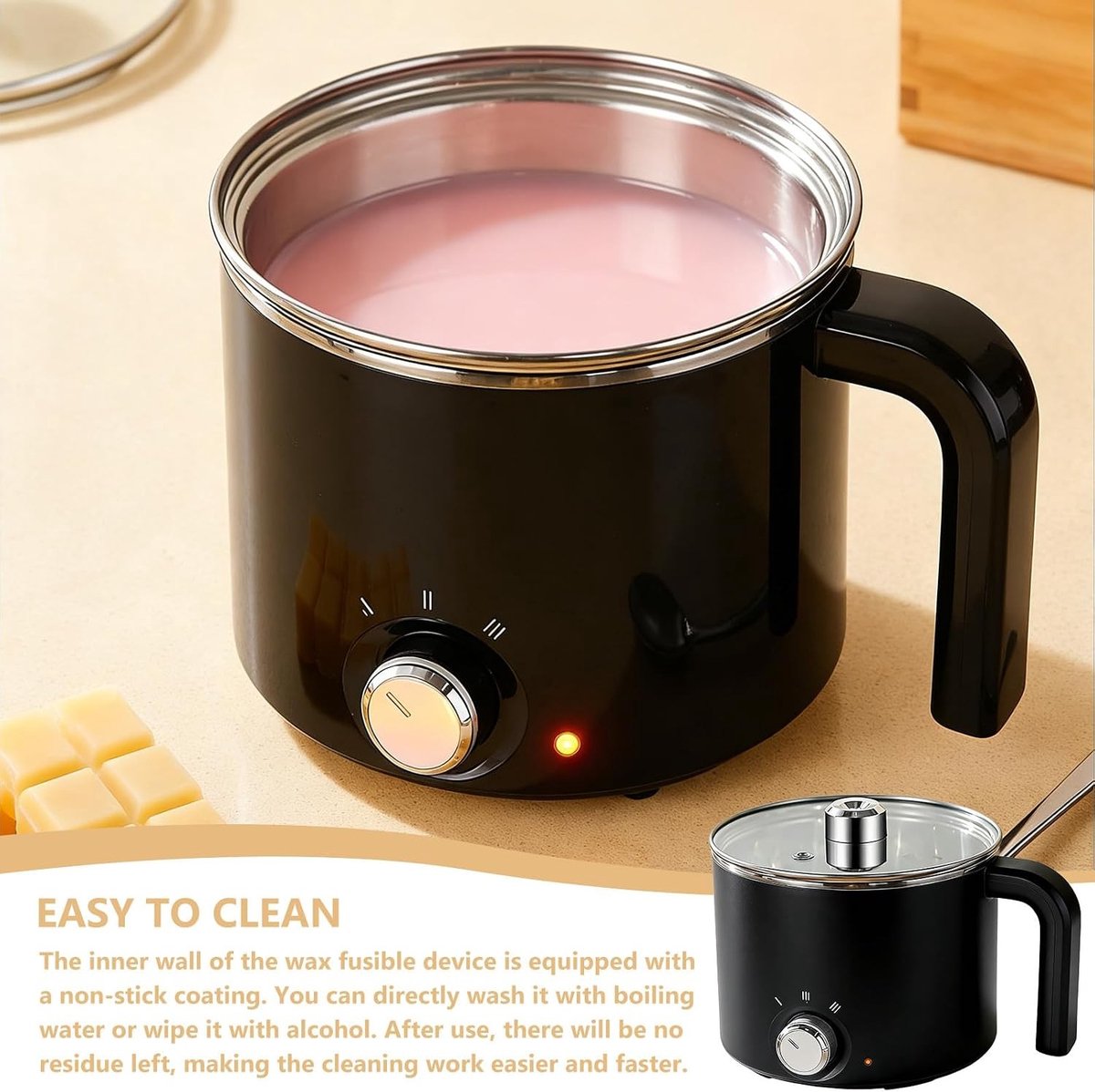 Elektrische Wax Melter 1.8 L voor Kaarsen Maken, Inclusief Accessoires zoals Lont, Lont Sticker en Roestlepel, Ideaal voor DIY Creaties en Ambachtslieden