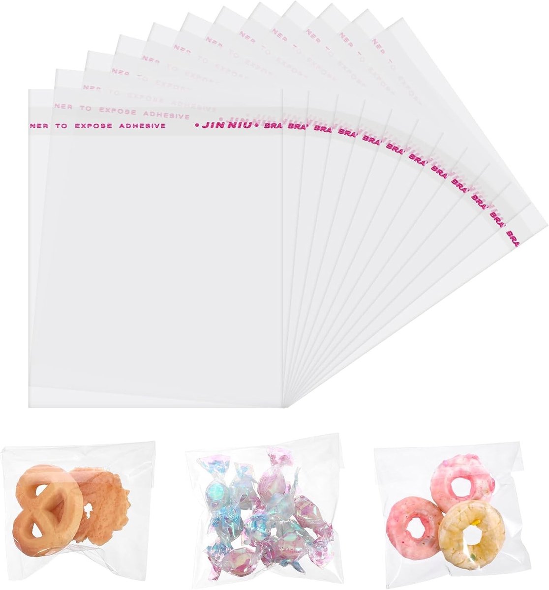200 Stuks Zelfsluitende Cookie Tassen, 10x8cm Duidelijke Snoepzakken voor Cadeaus en Bakkerijverpakkingen