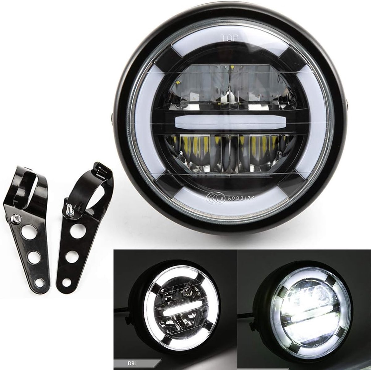 Universele LED Motorfiets Koplamp met Witte Verlichting en Dagrijverlichting voor Café Racer, Bobber en Chopper