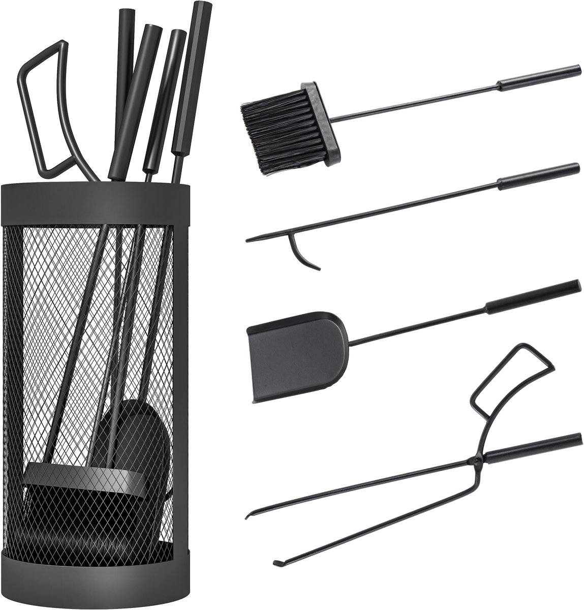 Outsunny-Kaminbesteck Set-Metall-Ø16 x 33,5H cm-Schwarz