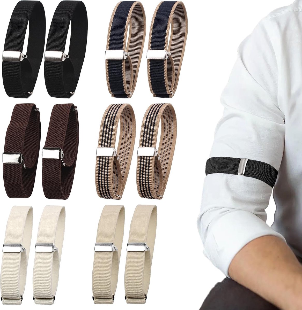 Verstelbare Mouwhouders, 6 Paar Universele Mouwstraps, Antislip Mouwbanden voor Hemden, Ideaal voor Dames en Heren, Voor een Strakke Pasvorm en Comfortabele Draagervaring