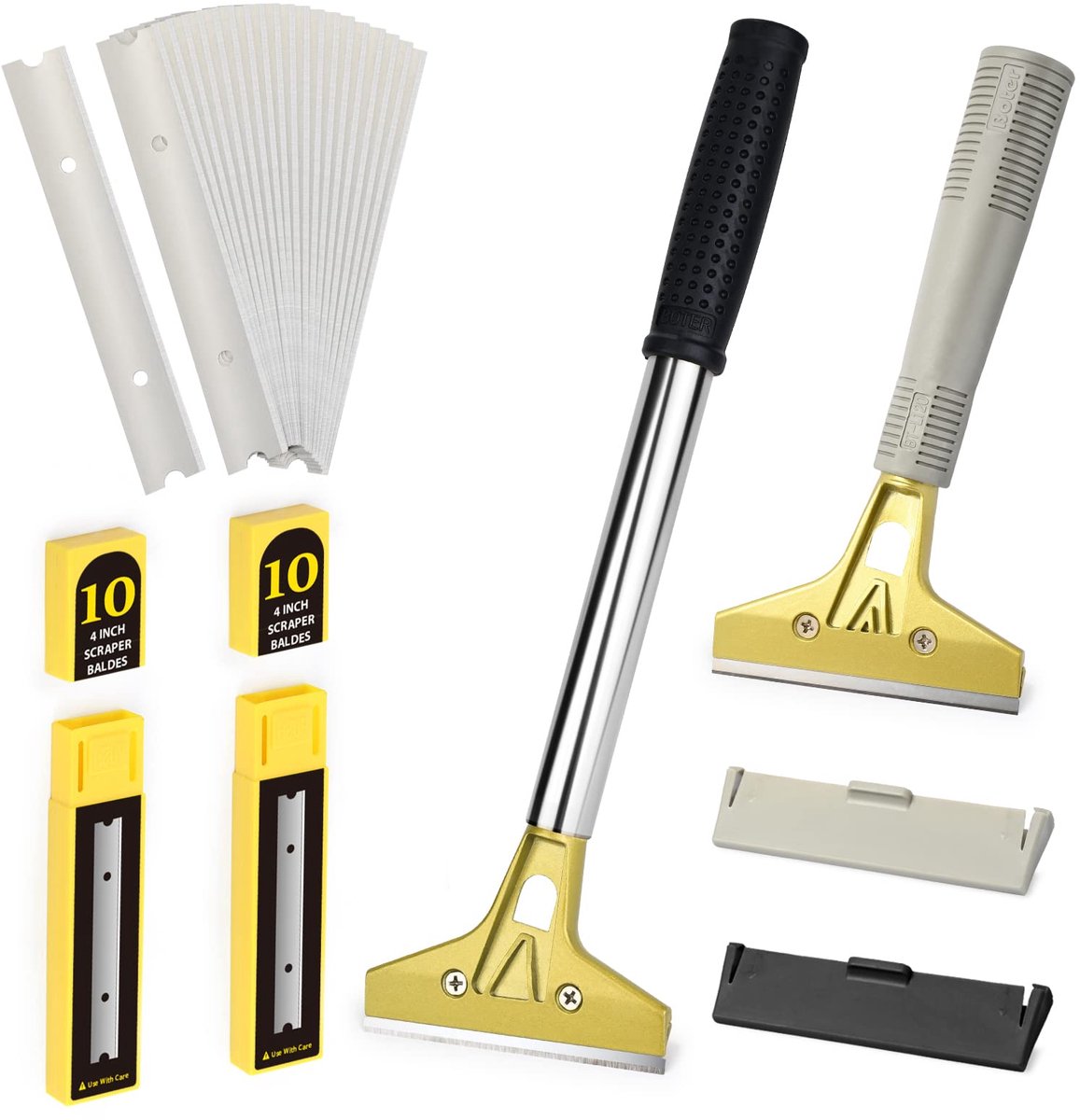 Behangverwijderaar Set - 2-delig met 20 reservemesjes, inclusief Behangschraper met lange rubberen handgreep en Raamschraper met uitschuifbare handgreep - voor ramen, tegels, behang - 4 inch