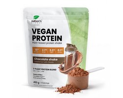 Nature's Finest Vegan Protein Chocolade - Plantaardige Eiwitshake Poeder 450 g - 62 g Eiwit per 100 g uit Erwt, Rijst en Chia - Rijk aan Eiwit en Vezels - Met Cacao, Gezoet met Stevia - Vegan en Suikerarm - 18 Porties