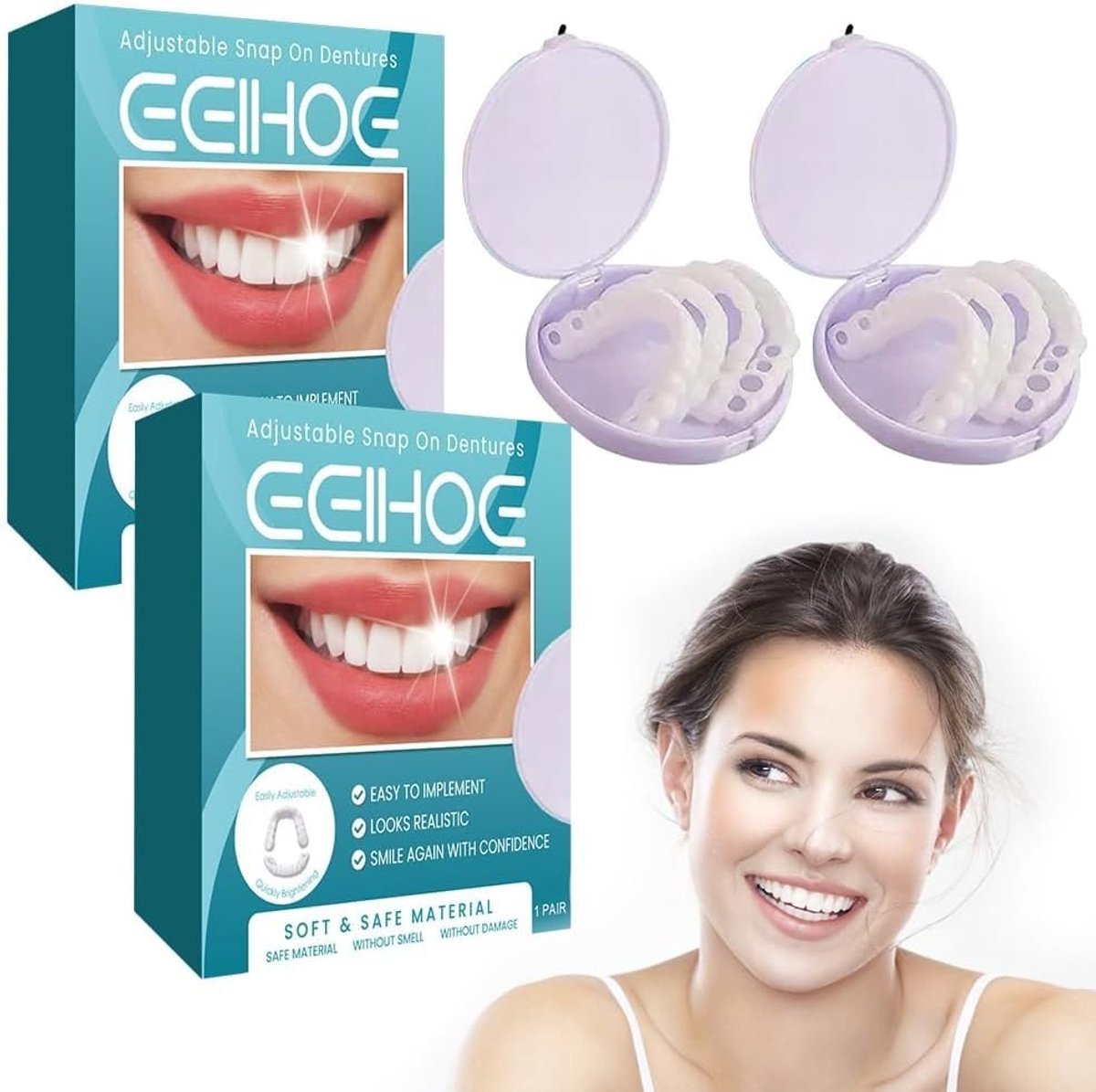 Zachte Silicone Protheses Set van 2 voor Boven- en Onderkaak met Reliner Kit voor Tandprotheses