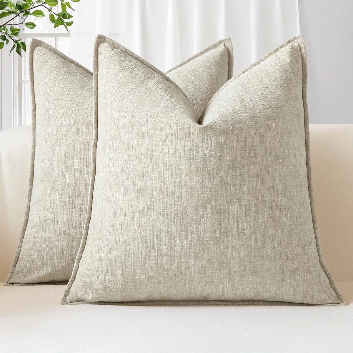 Kussenhoes - Set van 2 - 45 x 45 cm - Chenille - Landelijk - Met Rits - Beige