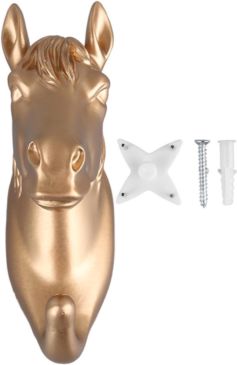 Allecto - Wandhaak Dierenkop Vorm - Gouden Paard - Decoratief en