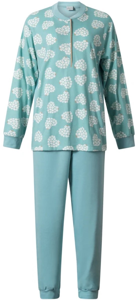 Lunatex interlock dames pyjama lange mouwen - Hartjes - Turquoise /