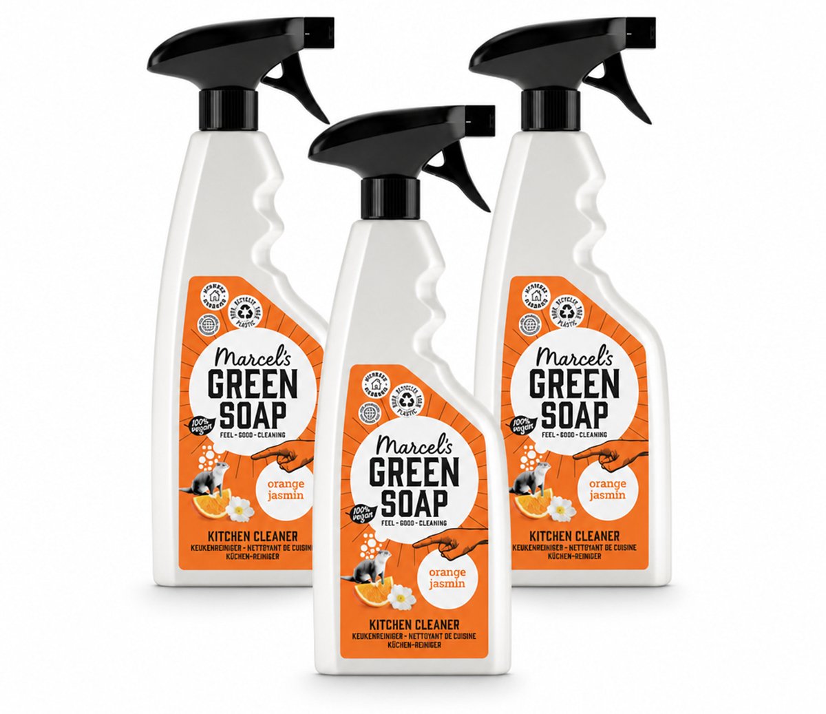3 x Marcel's Green Soap - Keukenreiniger - Sinaasappel & Jasmijn - Tegen vet & vuil - 500 ml - Bulkverpakking - 3 stuks