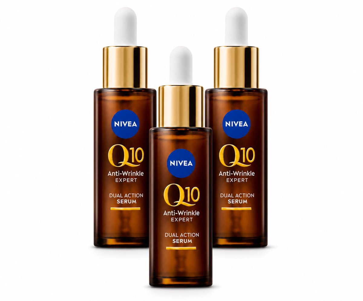 3 x NIVEA - Gezichtsserum - Q10 Dubbele Werking Anti-Rimpel - Dubbele werking - Vermindert & voorkomt rimpels - 30 ml - Bulkverpakking - 3 stuks