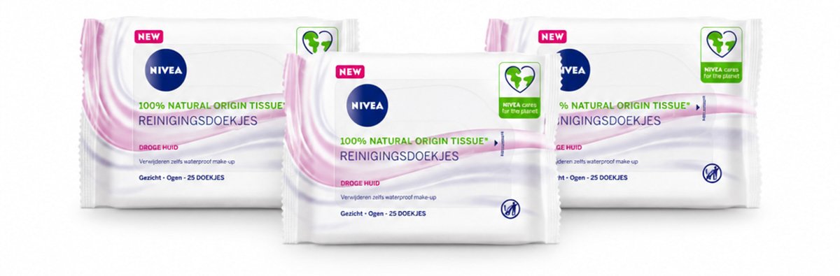 3 x NIVEA - Reinigingsdoekjes - Verzachtend - Droge Huid - Verwijdert Waterbestendige Make-up - 25 Doekjes - Bulkverpakking - 3 stuks