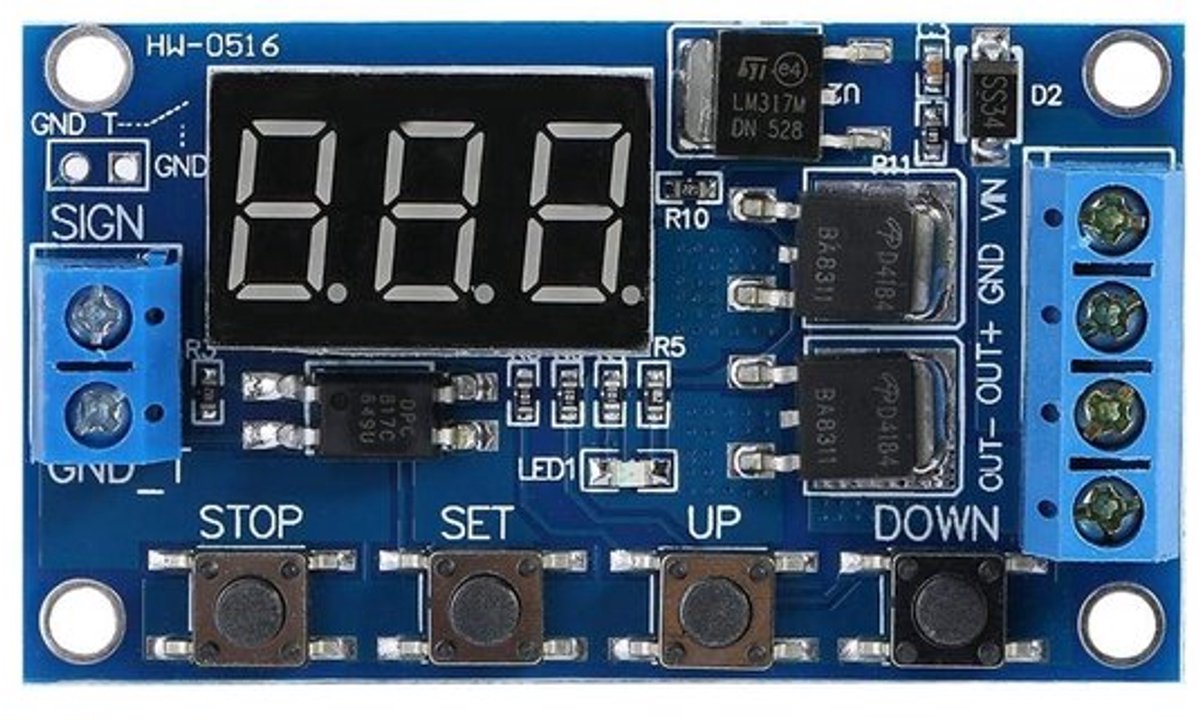 Allecto - Timer Relay Module - LED Display - Dual MOS - 15A - DC 5V tot 36V