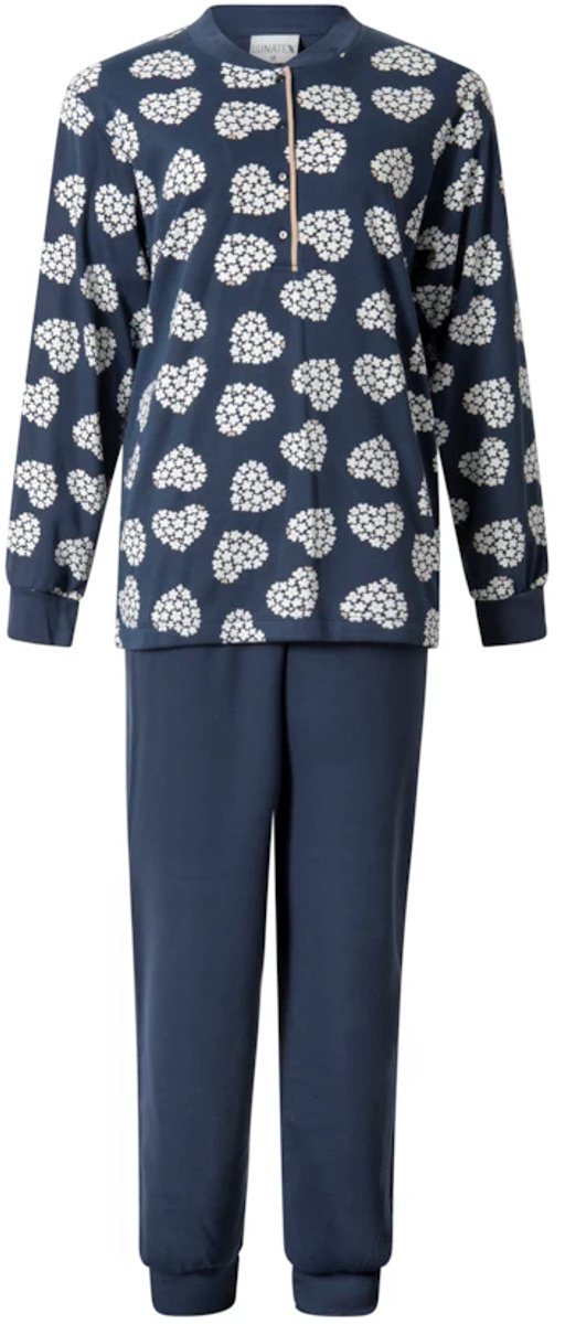 Lunatex interlock dames pyjama lange mouwen - Hartjes - Donkerblauw /