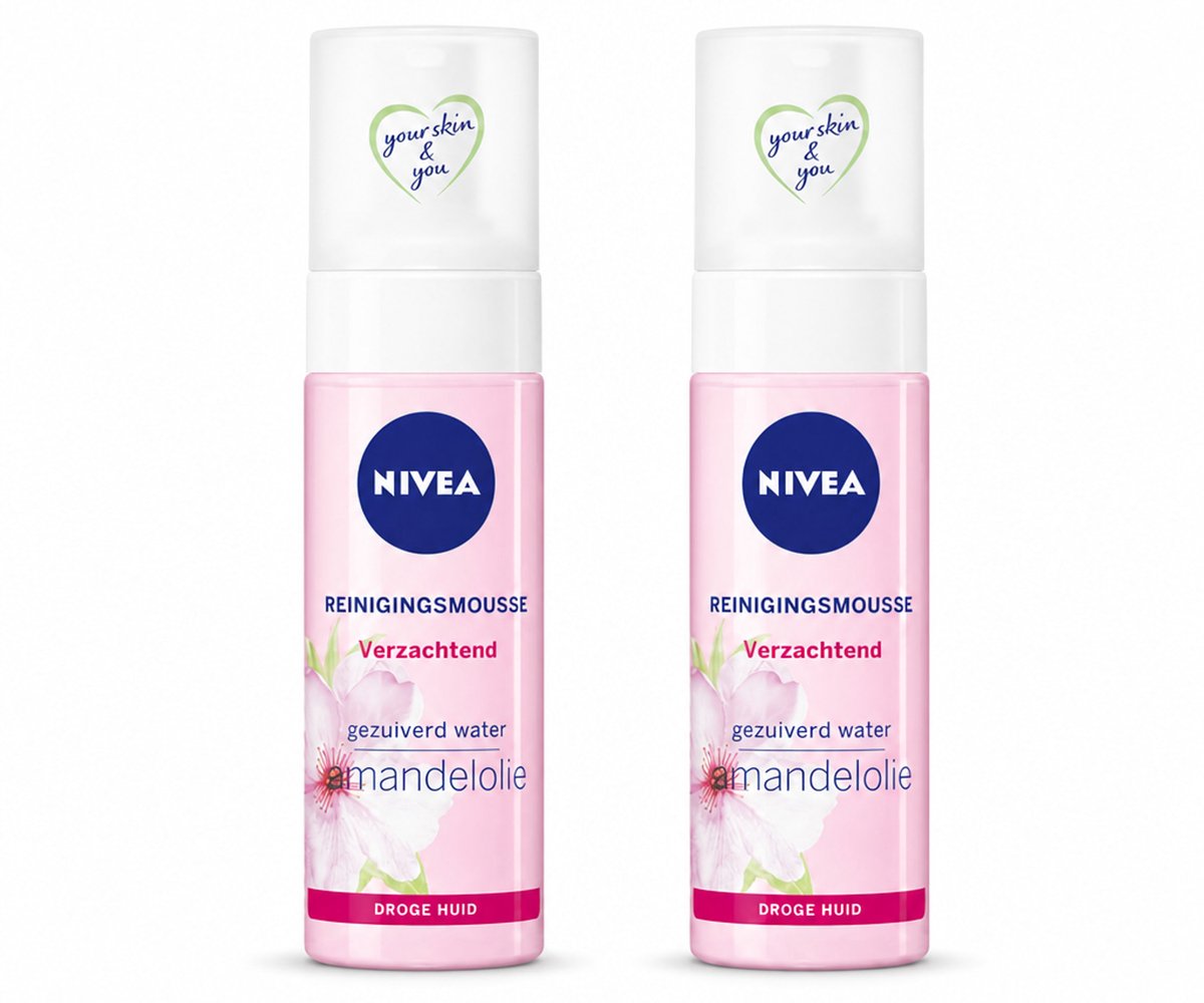 2 x NIVEA - Reinigingsmousse - Essentials Verzachtend - Voor droge & gevoelige huid - Met Amandelolie & Hydramine - 150 ml - Bulkverpakking - 2 stuks
