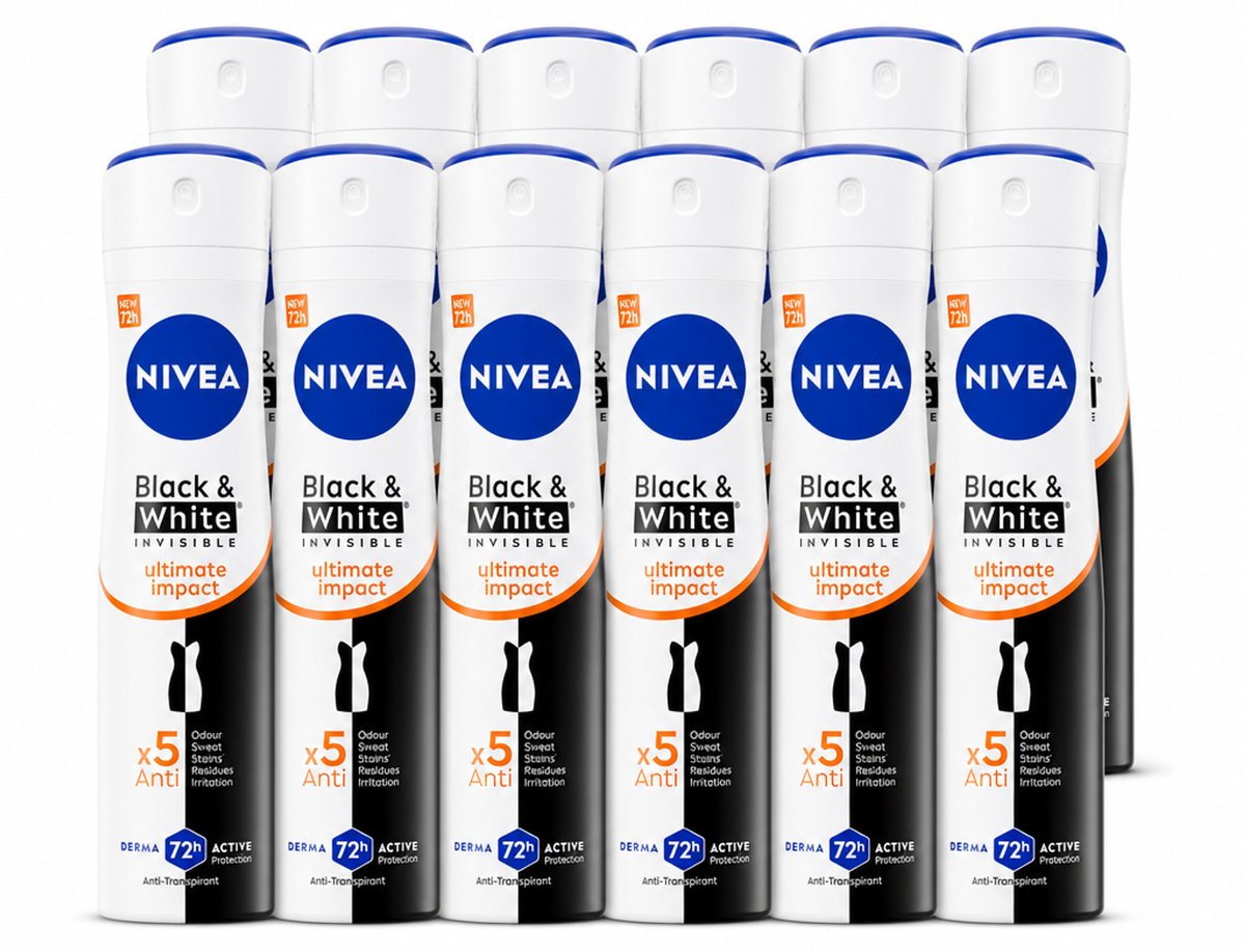 12 x NIVEA - Deodorant Spray - Zwart & Wit Ultieme Impact - Anti-Transpirant - 150 ml - Voordeelverpakking - 12 stuks