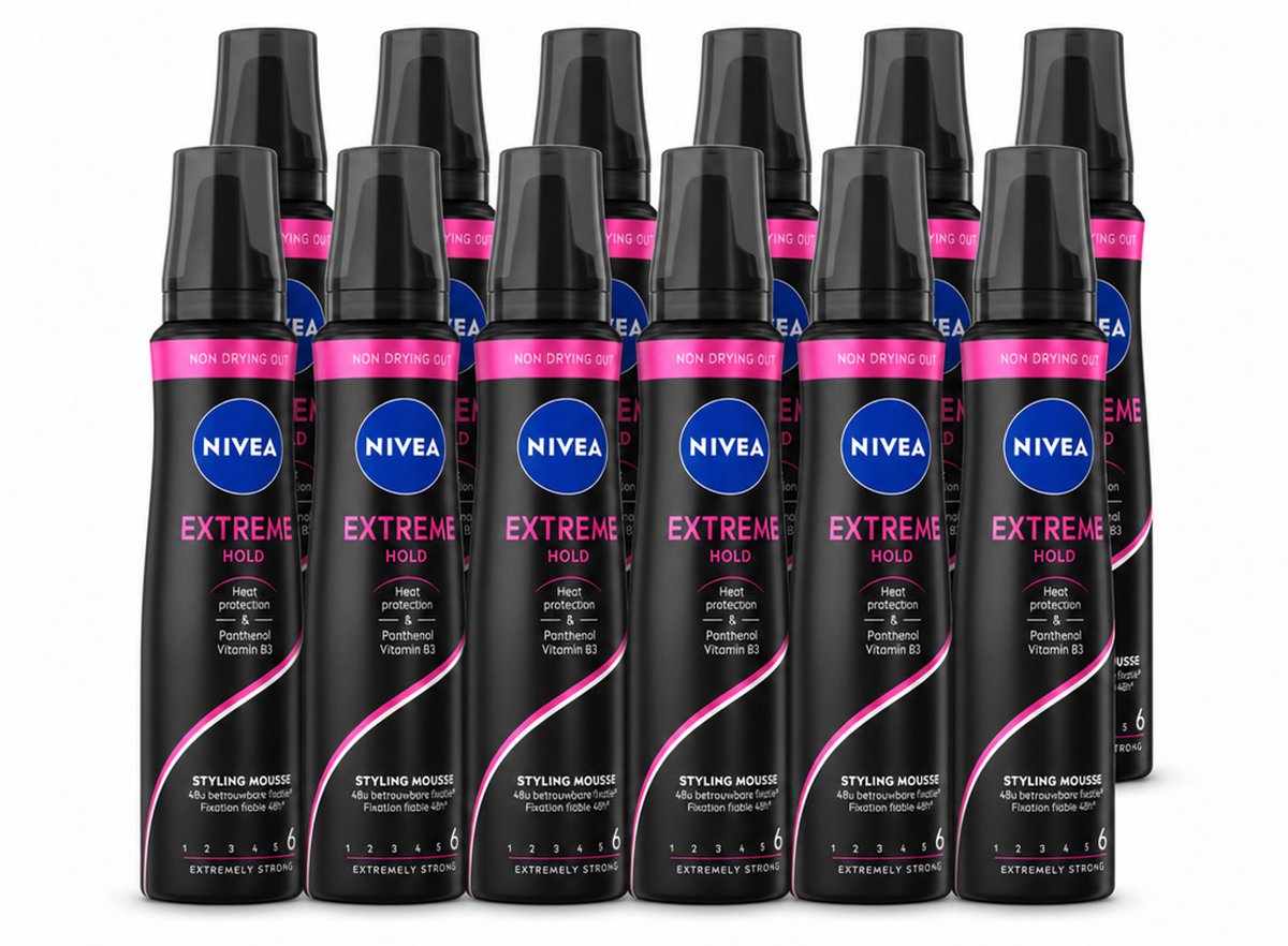 12 x NIVEA - Haarschuim - Extreme Stevigheid - 48 Uur Lang Bescherming - 150 ml - Voordeelverpakking - 12 stuks
